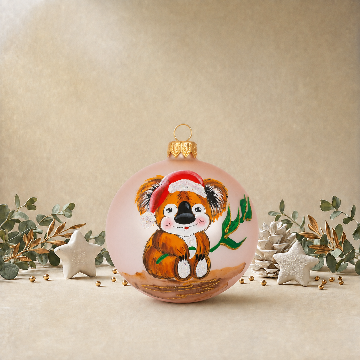 Baby Pink Bauble with Koala Holding Green Branch back