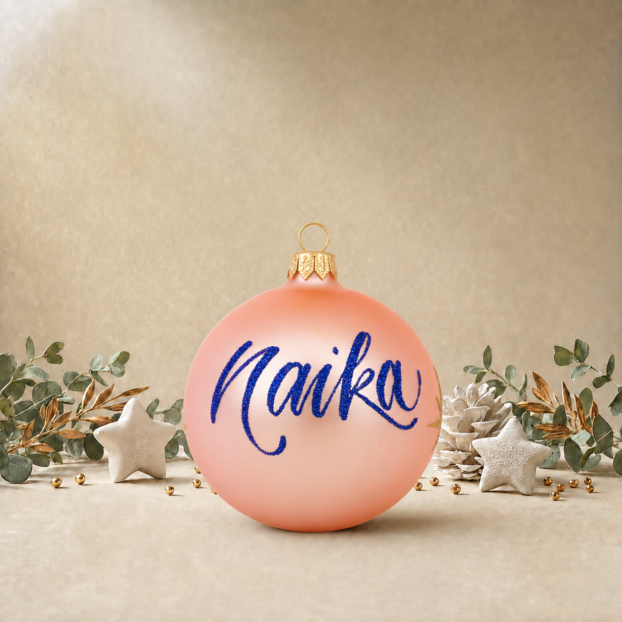 Baby Pink Bauble with Gold Stars front