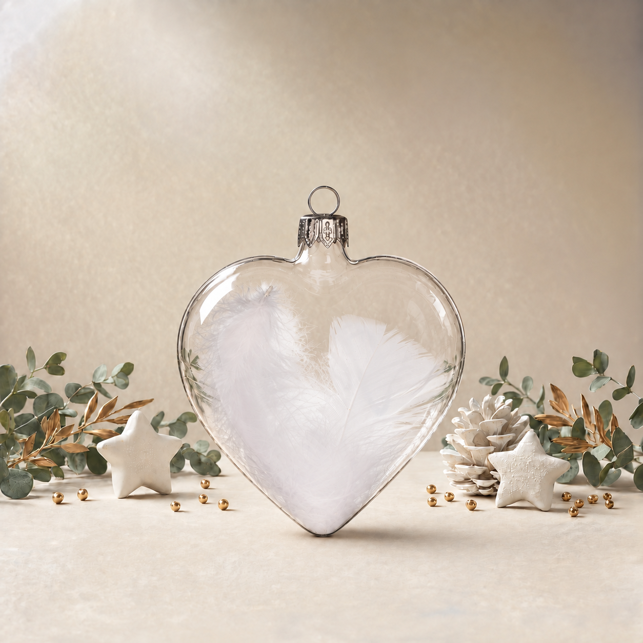 Clear Heart with White Feathers