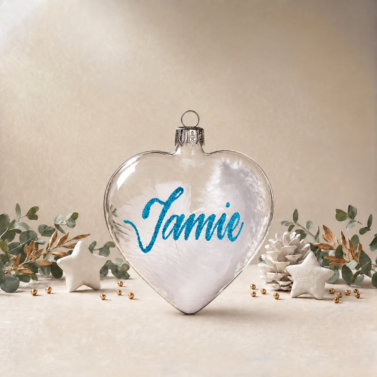 Clear Heart with White Feathers