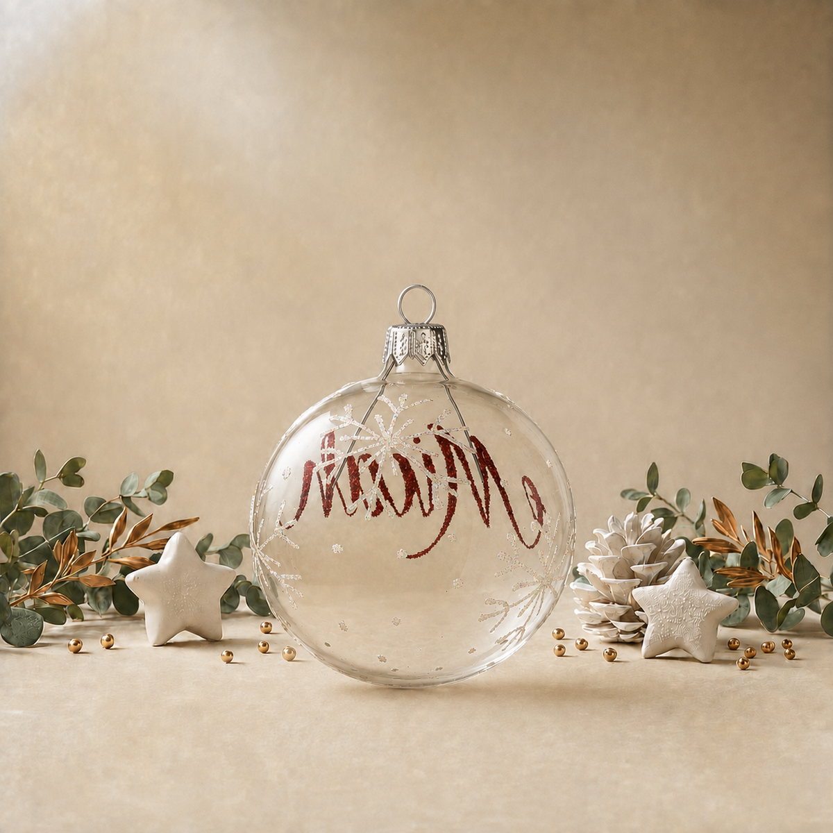 White Snowflakes on Clear Bauble