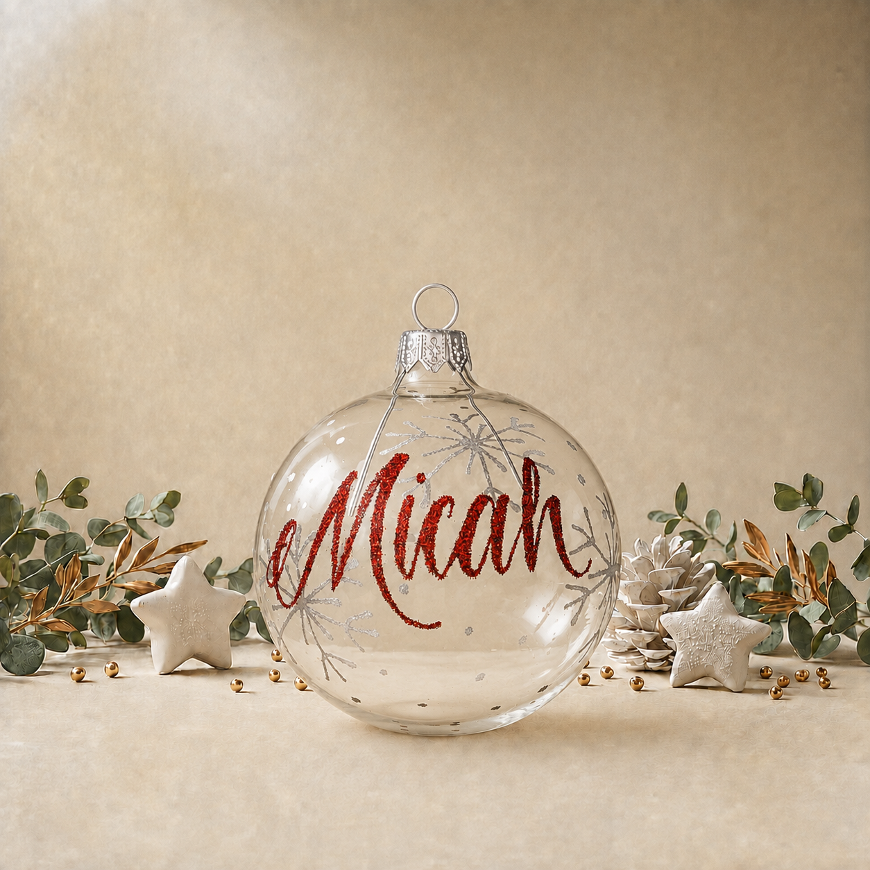 White Snowflakes on Clear Bauble