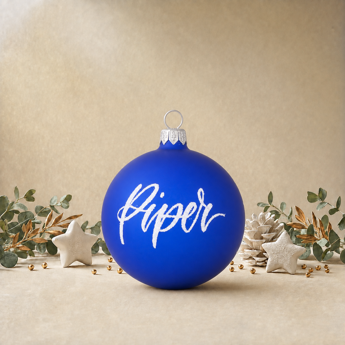 Frosted Blue Bauble with Silver Snowflakes front