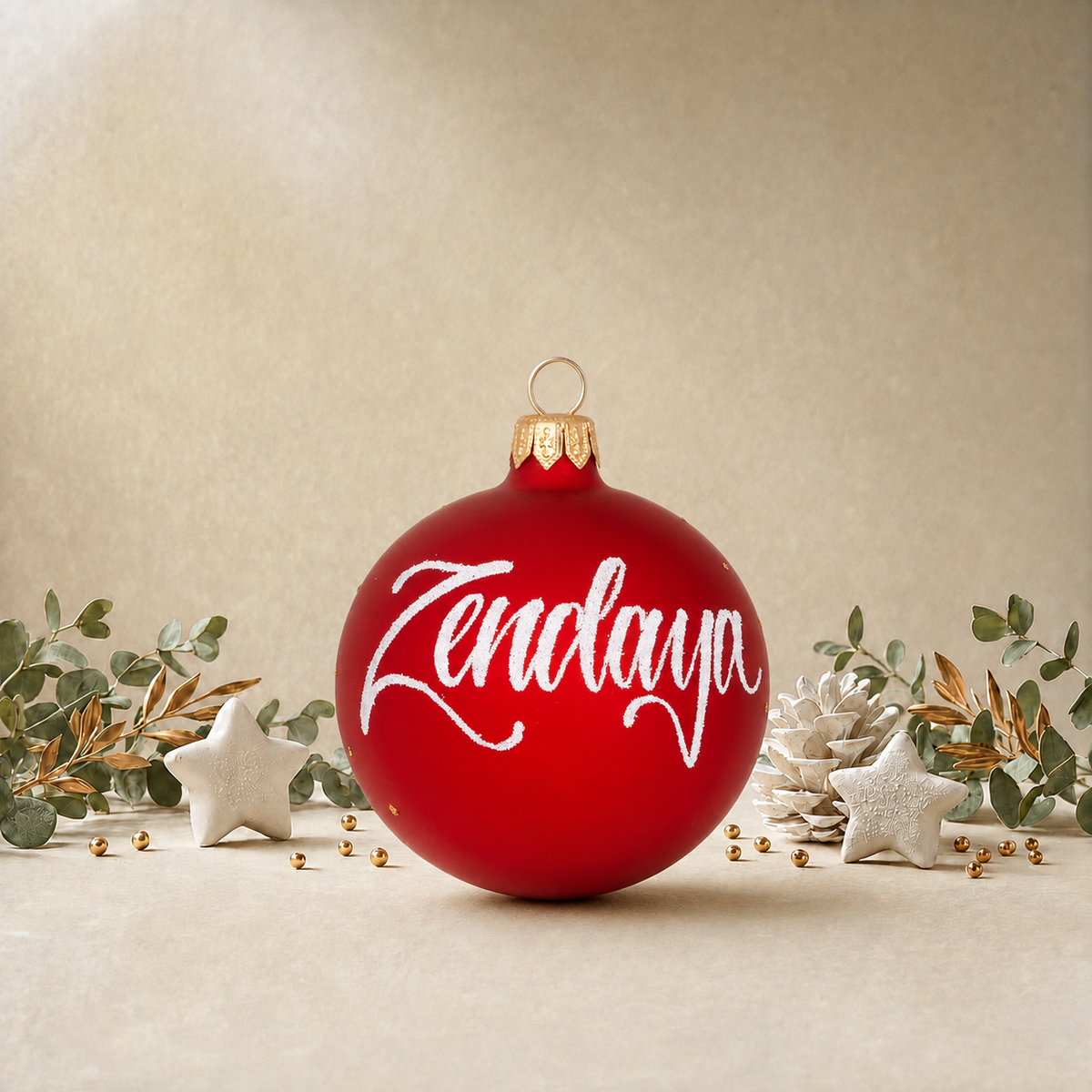 Frosted Red Bauble with Gold Snowflakes front