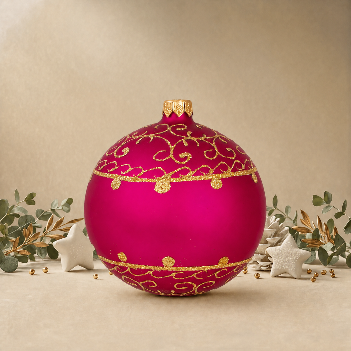 Fuchsia Bauble with Gold Ornamental Pattern back