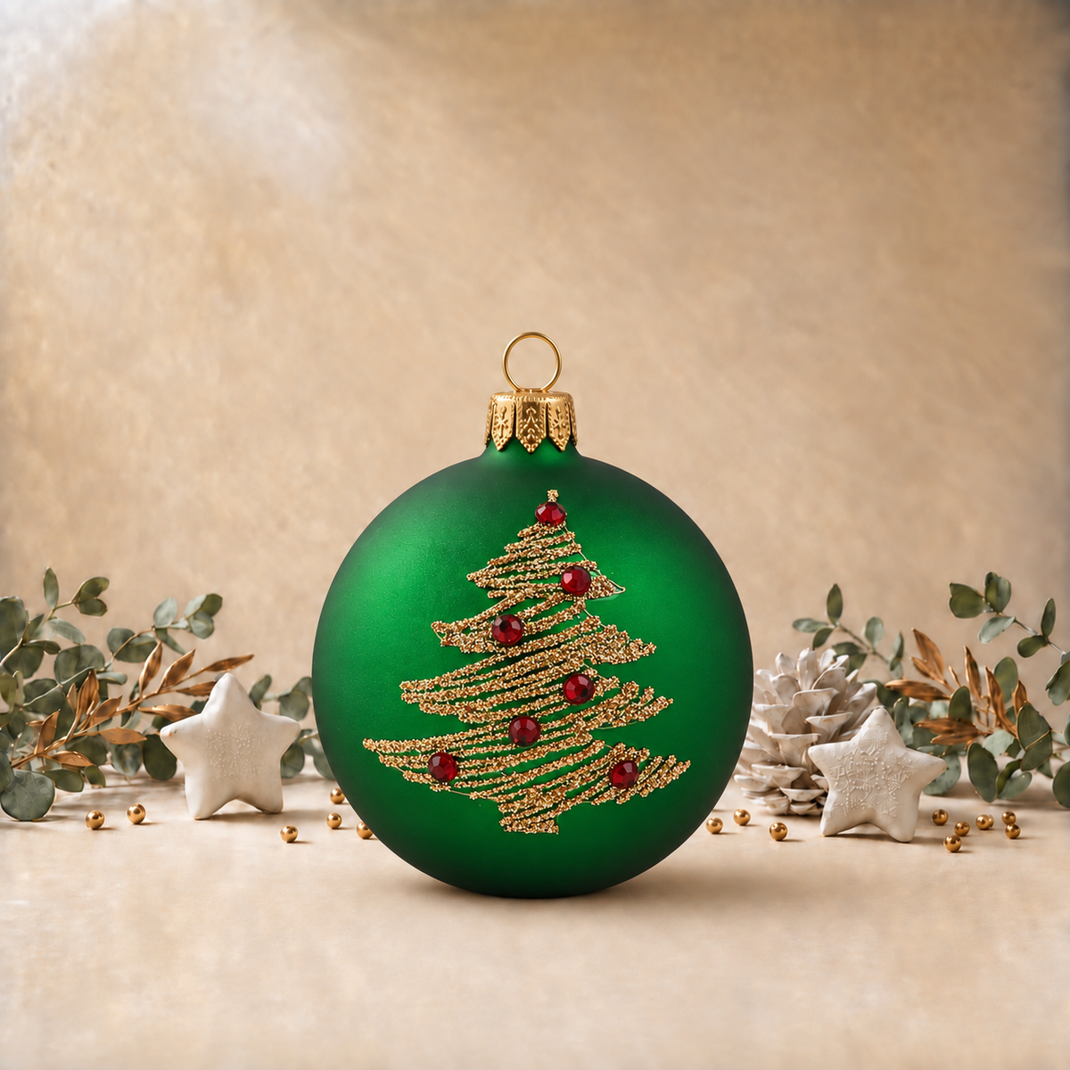 Green Bauble with Gold Christmas Tree