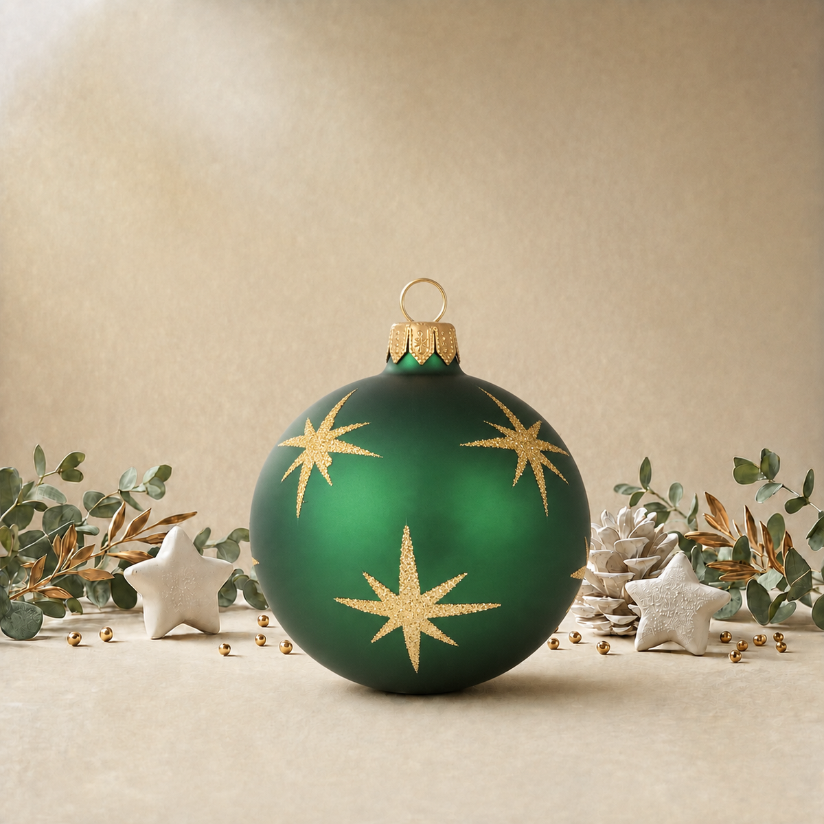 Green Bauble with Gold Stars back