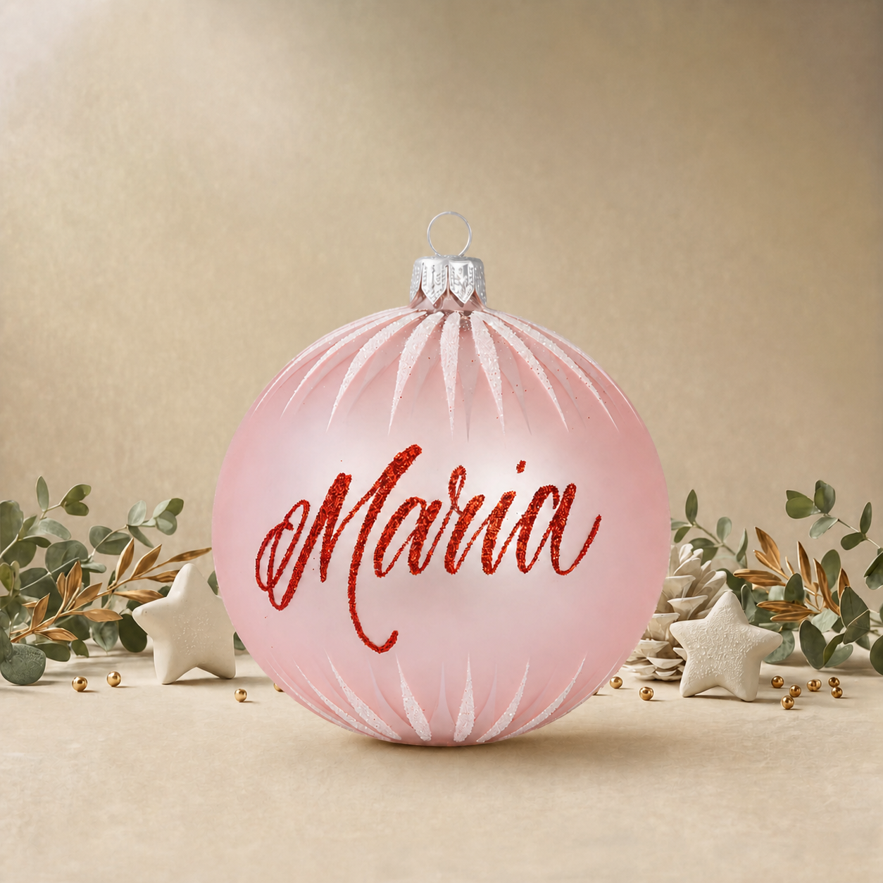 Baby Pink Bauble with Gold Icicles front