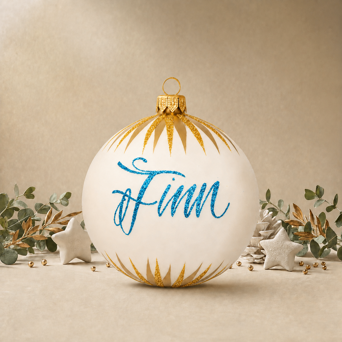 Large Cream Bauble with Gold Icicles front
