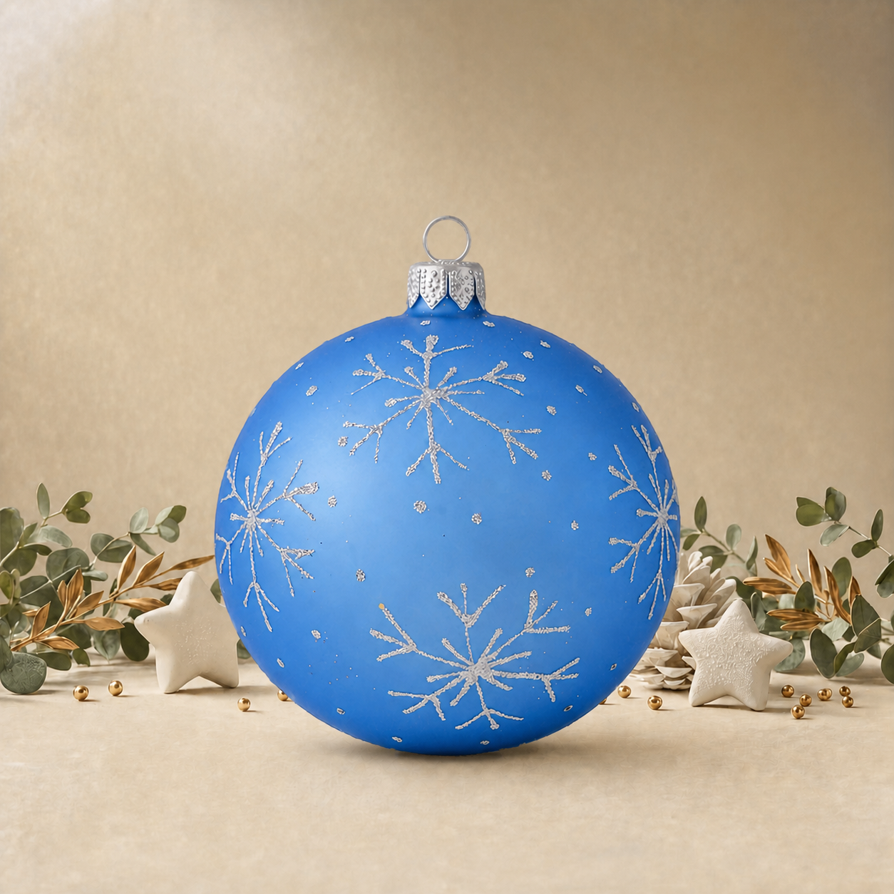 Large Frosted Baby Blue Bauble with Silver Snowflakes