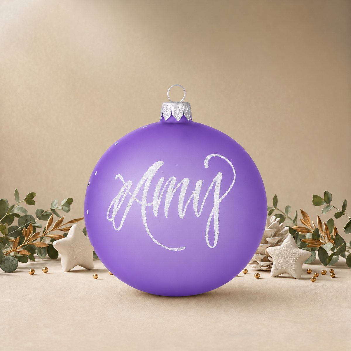 Large Frosted Lavender Bauble with White Snowflakes