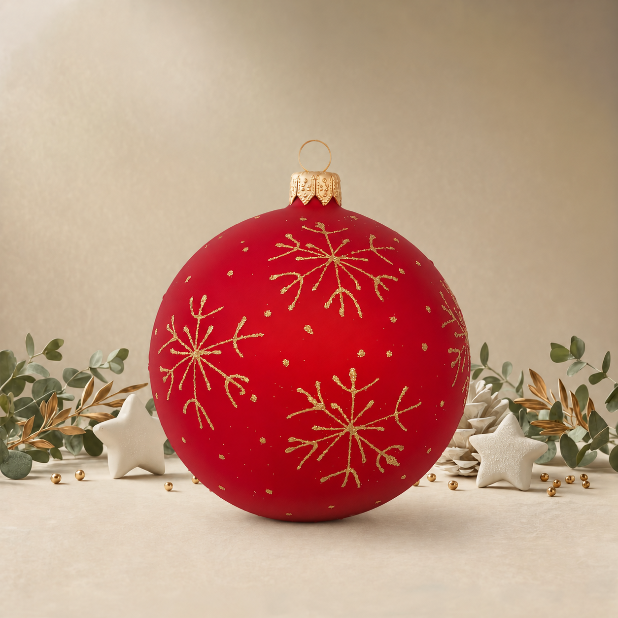 Large Gold Snowflakes on Red Bauble
