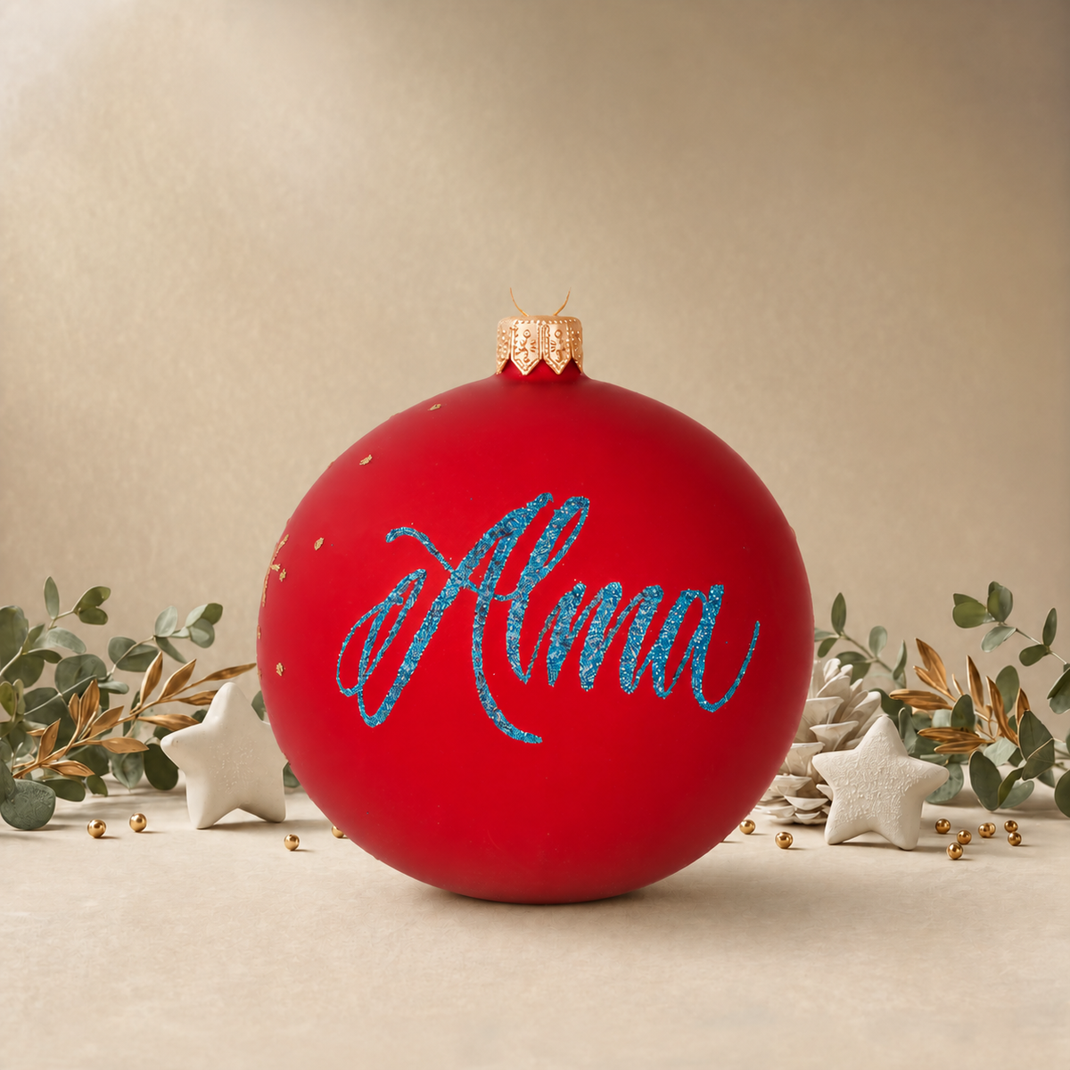 Large Gold Snowflakes on Red Bauble