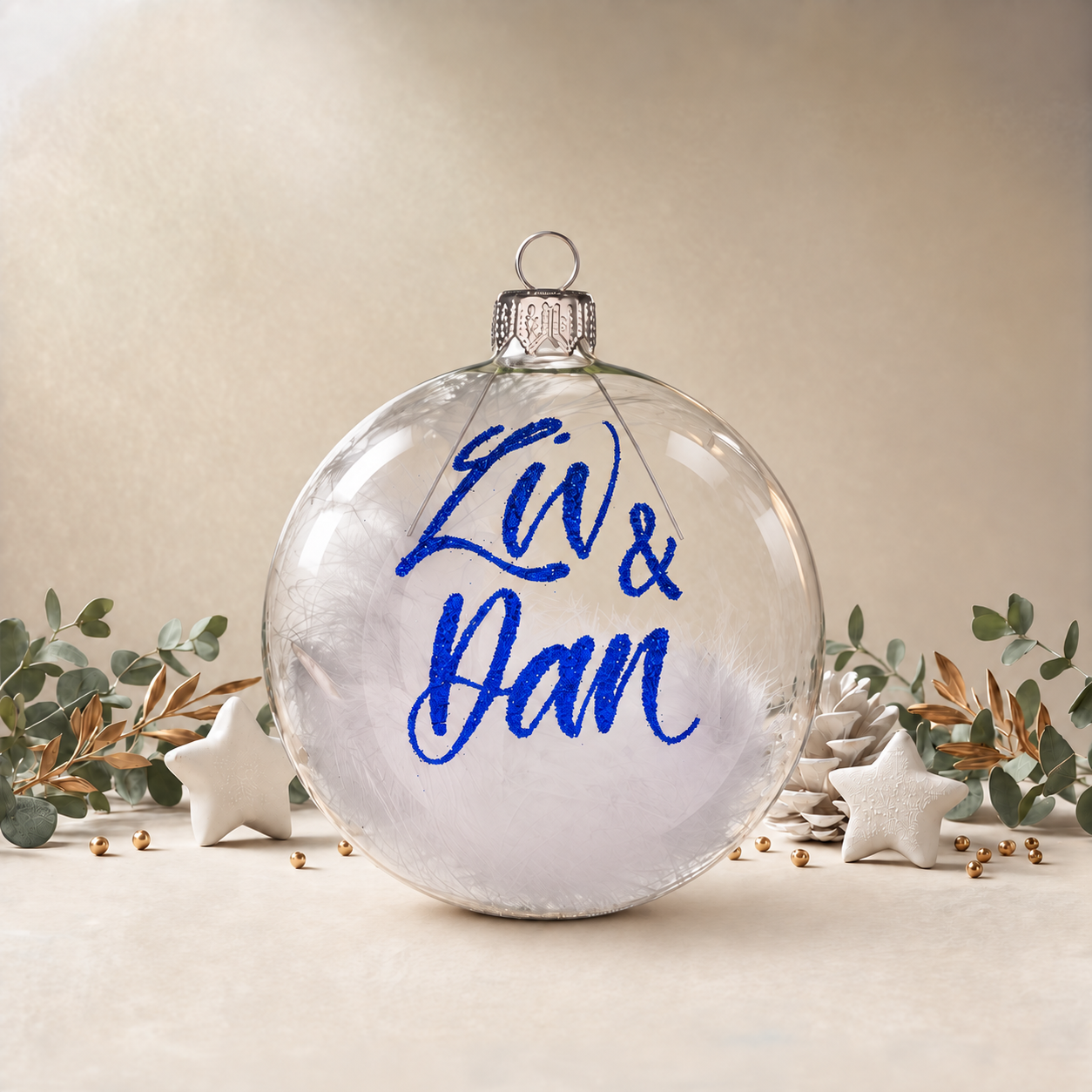 Large Clear Bauble with White Feathers