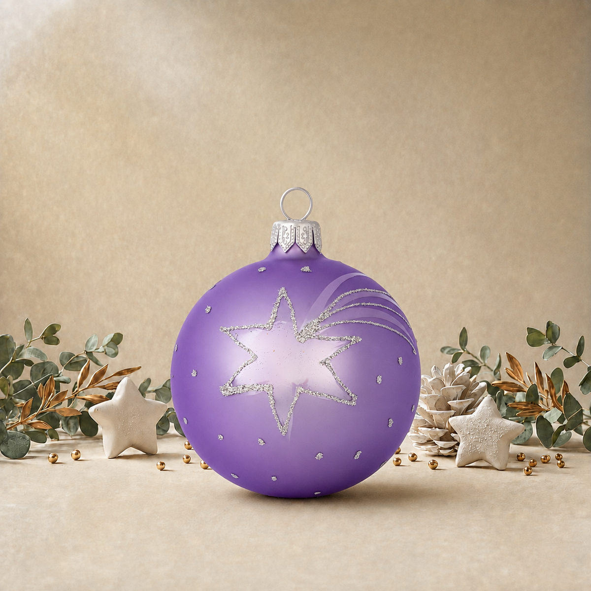 Lavender Bauble with Silver Shooting Star back