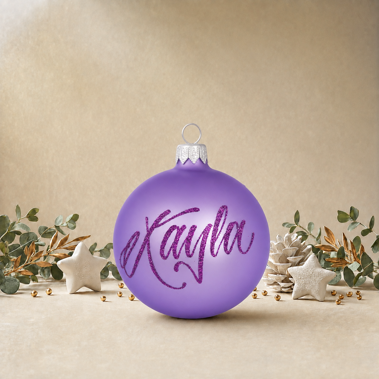 Lavender Bauble with Silver Shooting Star front