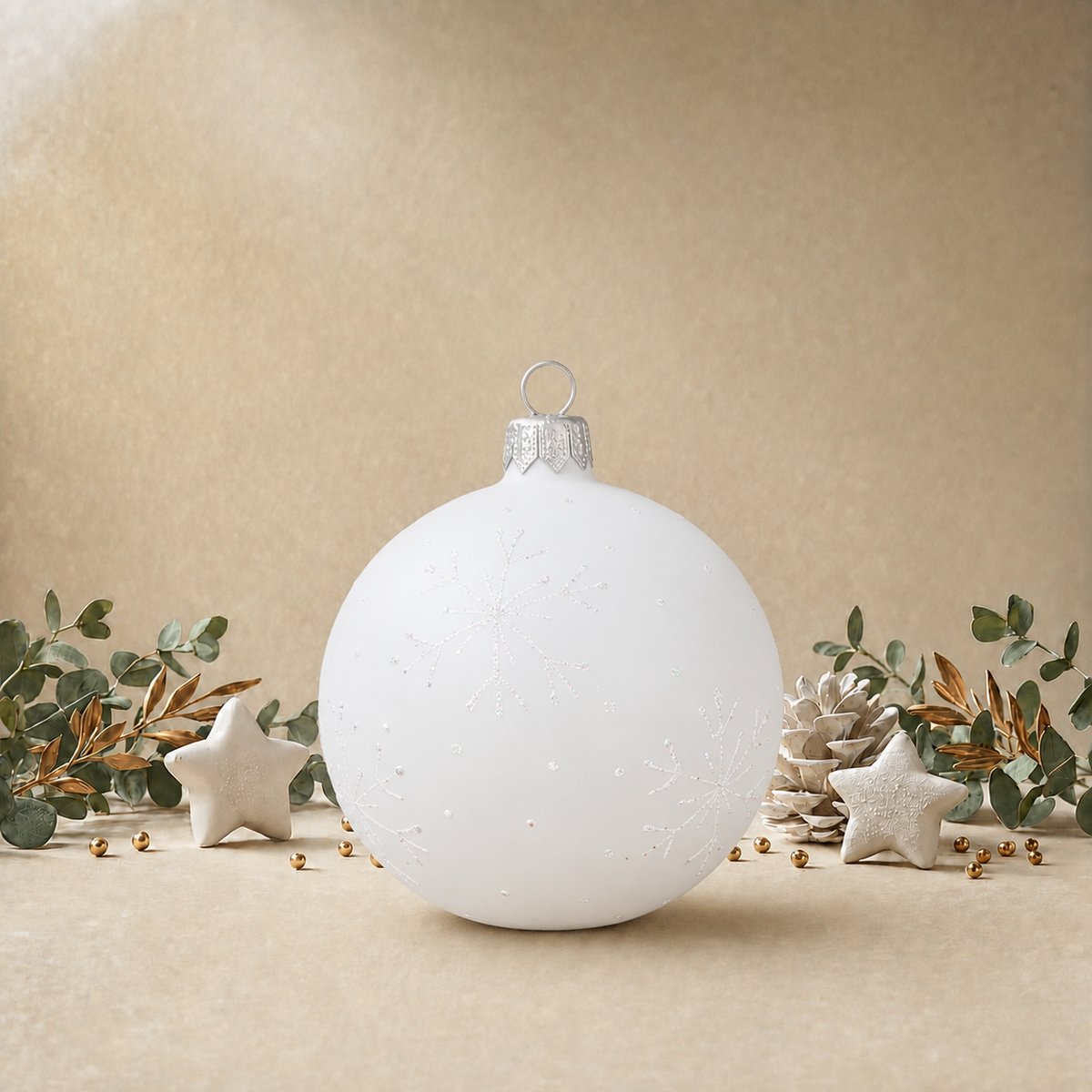 Mattee White Bauble with Snowflakes back