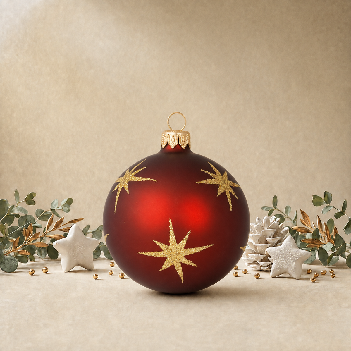 Maroon Bauble with Gold Stars back