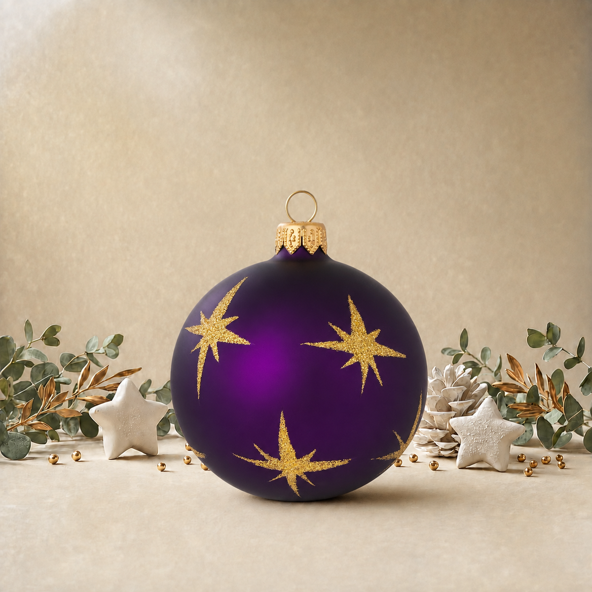 Purple Bauble with Gold Stars back