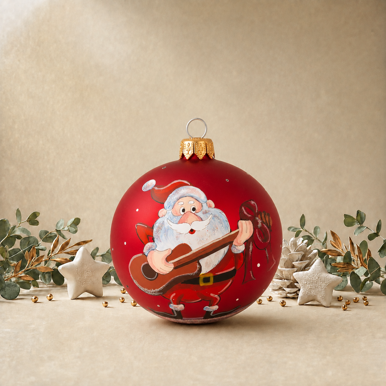 Jolly Santa Playing Guitar - Red back