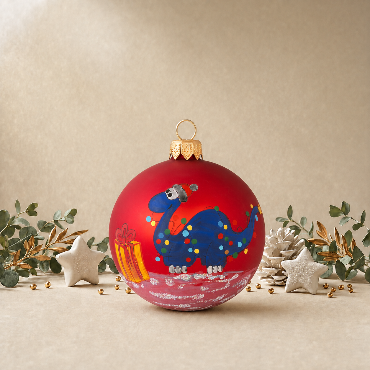 Red Bauble with Dinosaur back