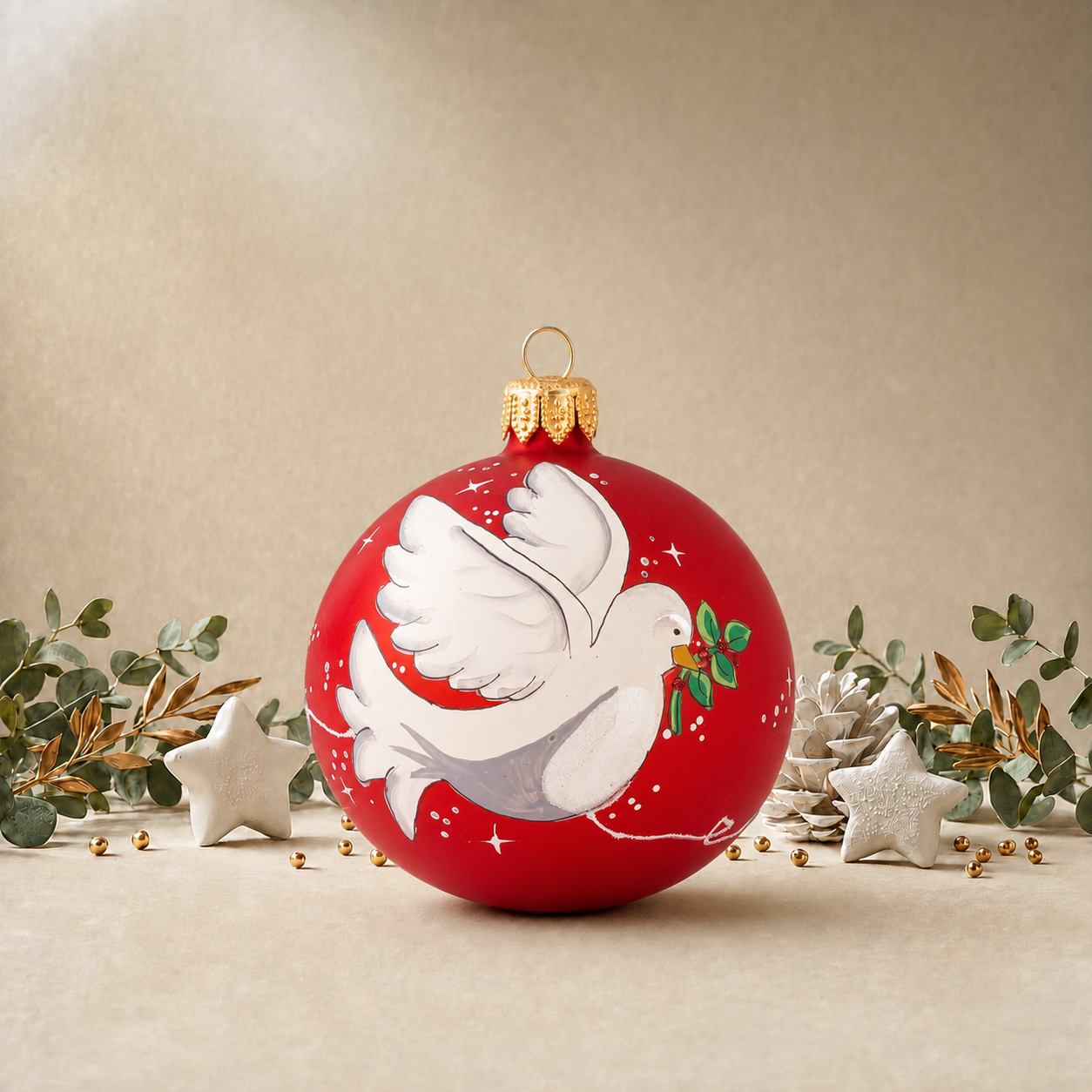 Red Bauble with Dove back