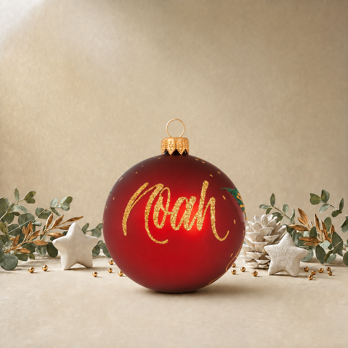 Red Bauble with Green Holly front