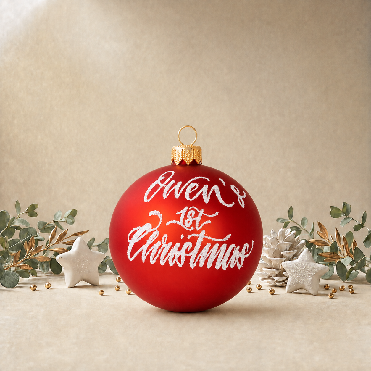 Medium Red Bauble with Cute Moose front