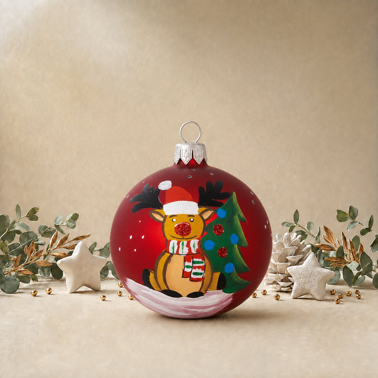Sitting Reindeer with Christmas Hat back