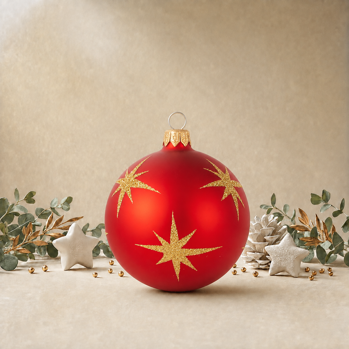 Red Bauble with Gold Stars back