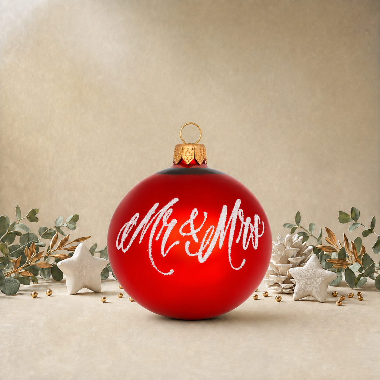 Pearl Red Bauble with Surfing Santa front