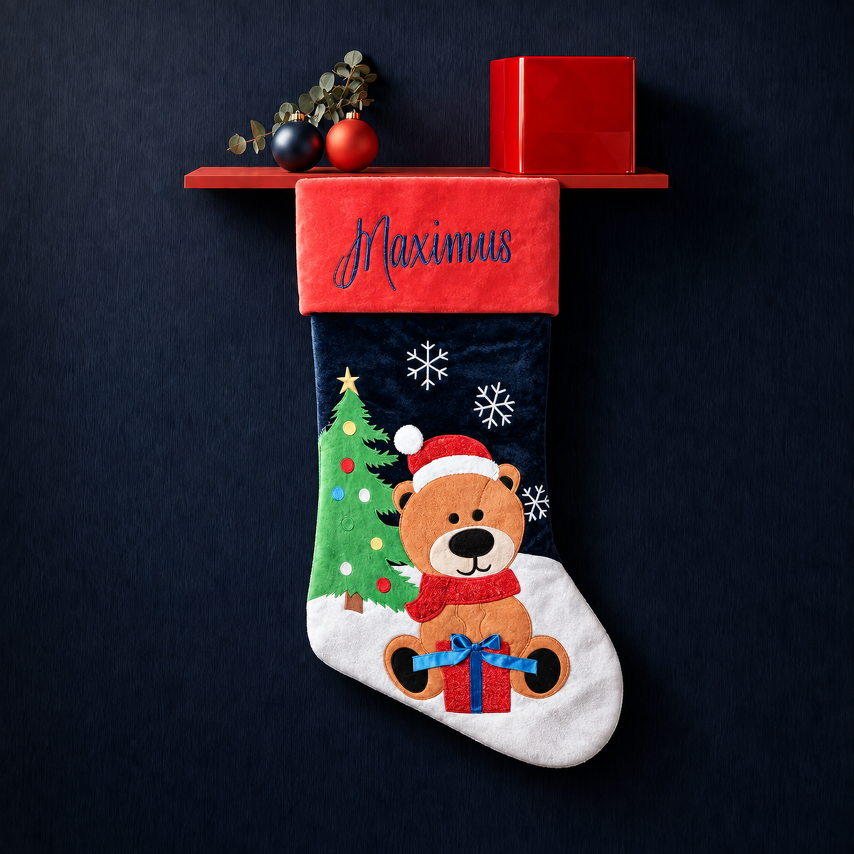 Teddy Bear with Red Present Stocking