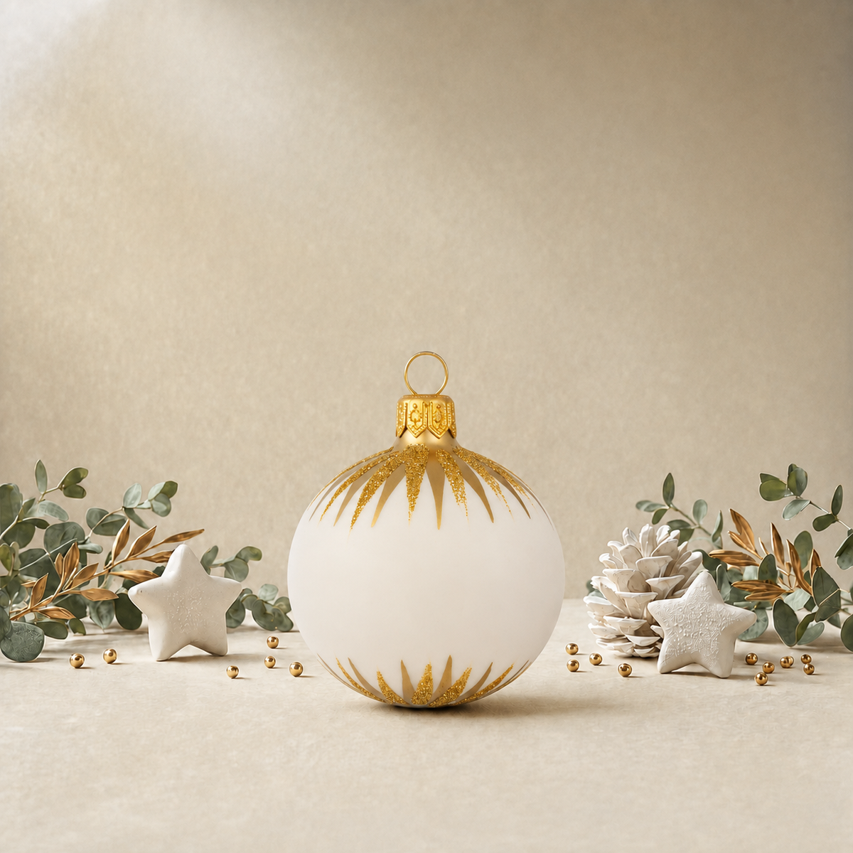 Small Cream Bauble with Gold Icicles