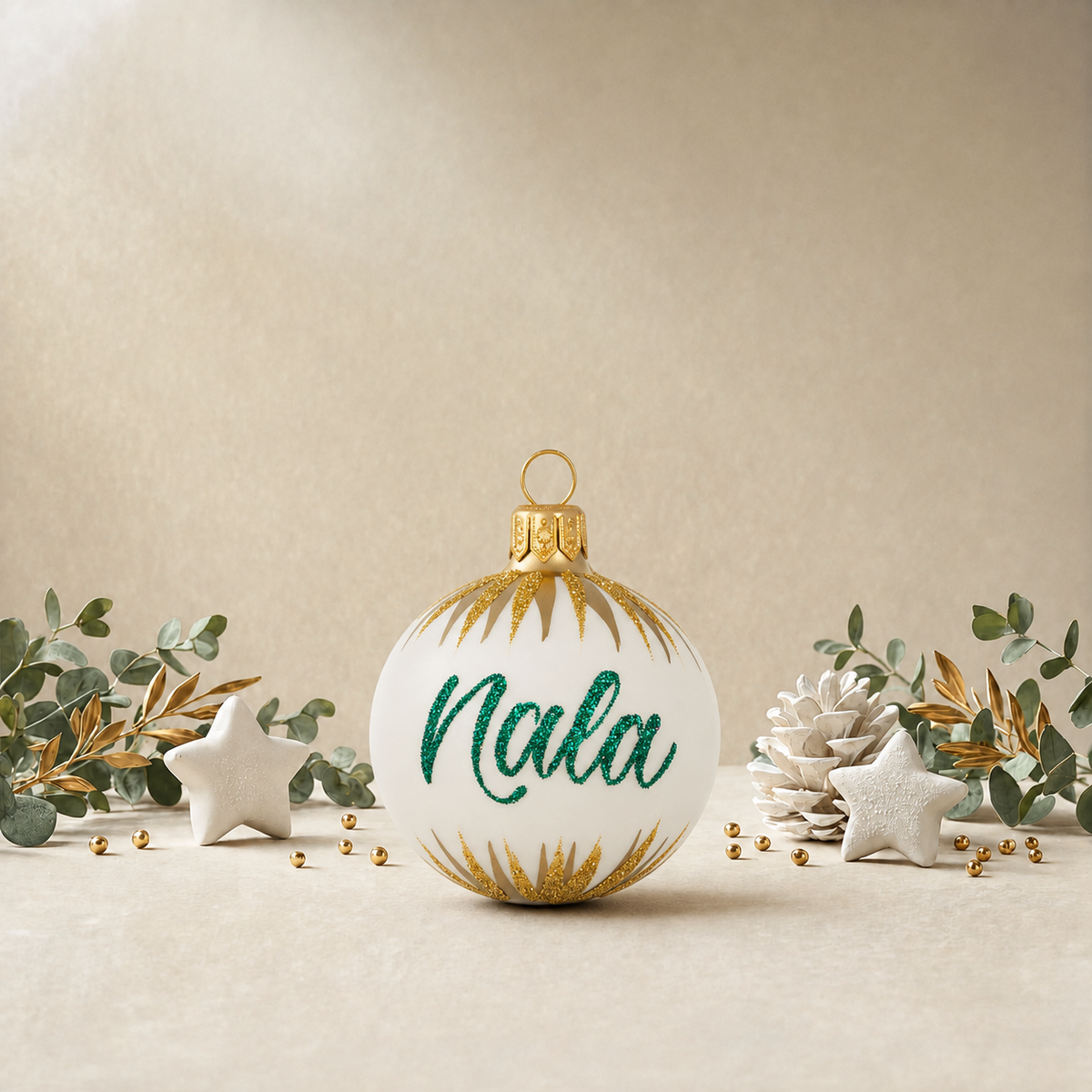Small Cream Bauble with Gold Icicles