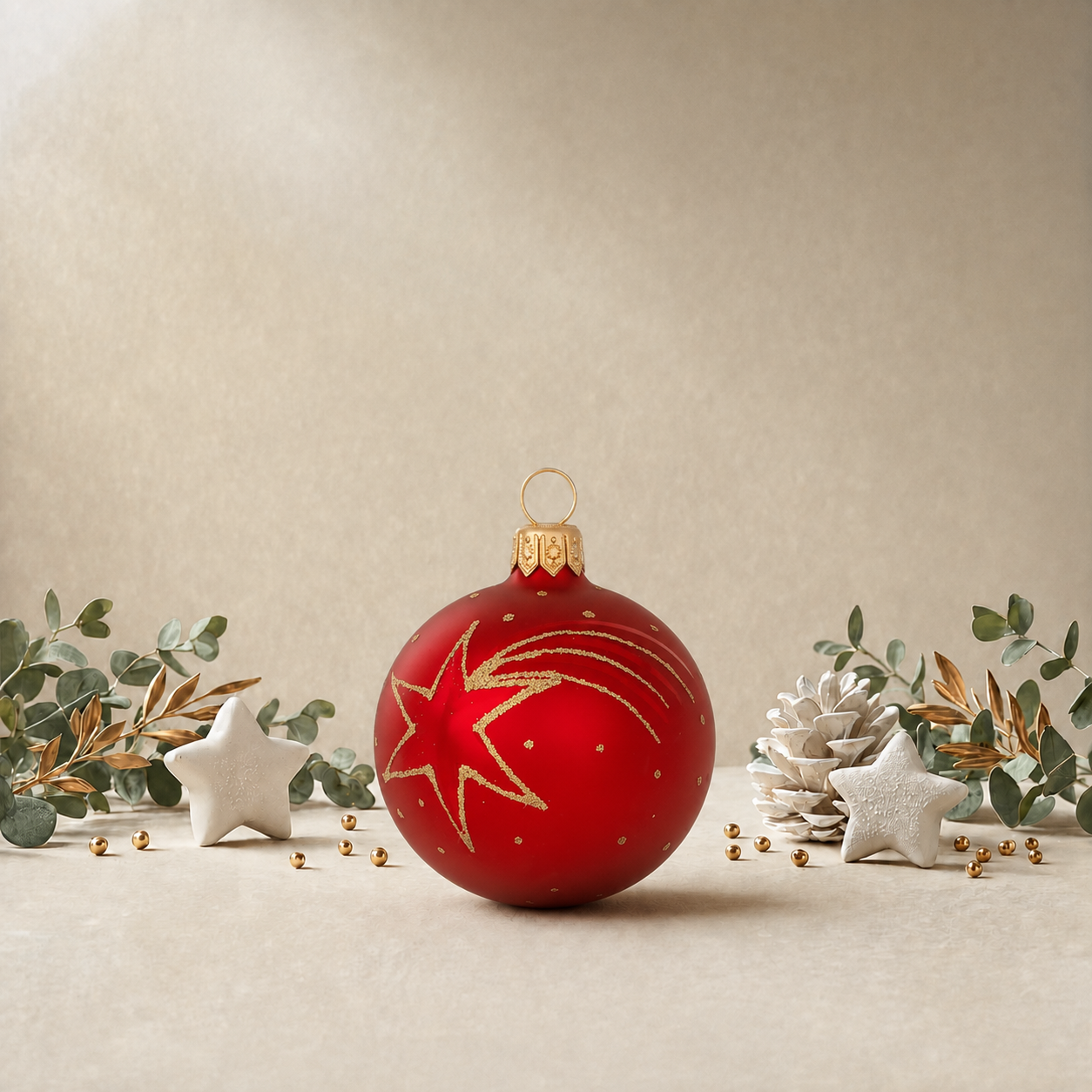 Small Red Bauble with Gold Shooting Star