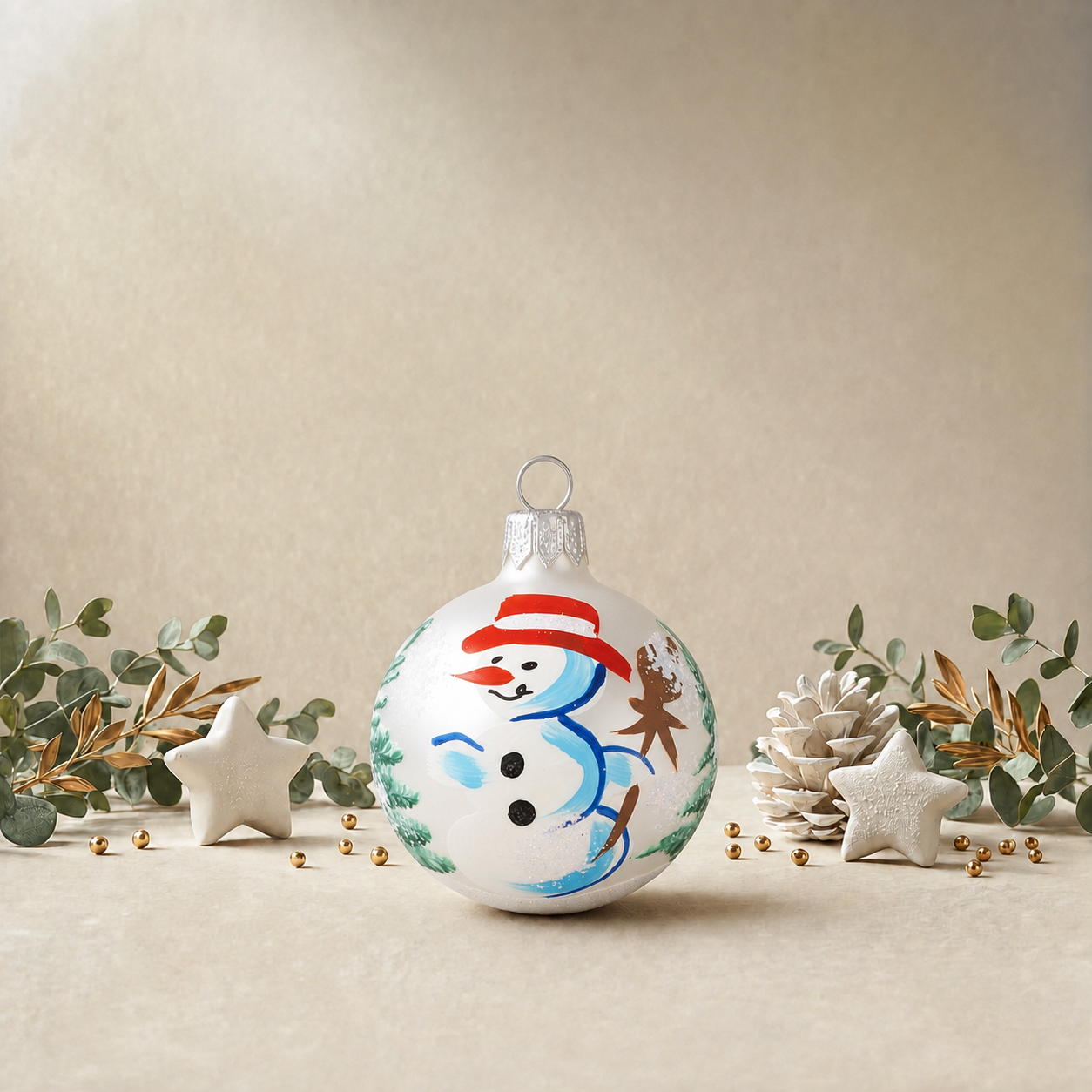 White Snowman with Broomstick