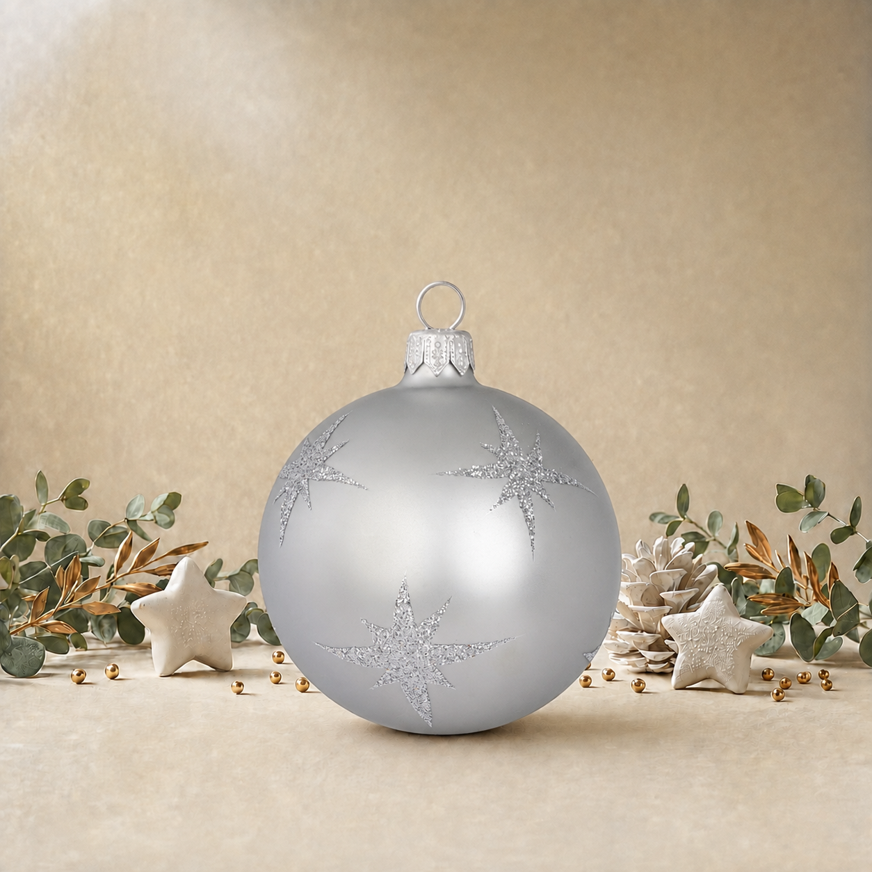 Silver Bauble with Silver Stars back