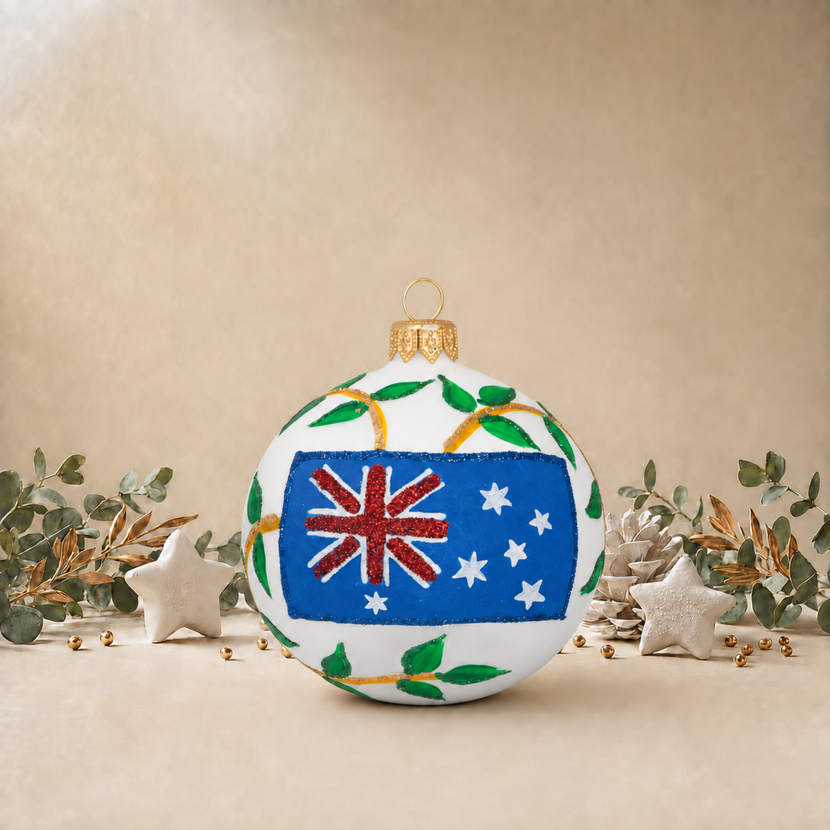 White Bauble with Australian Flag