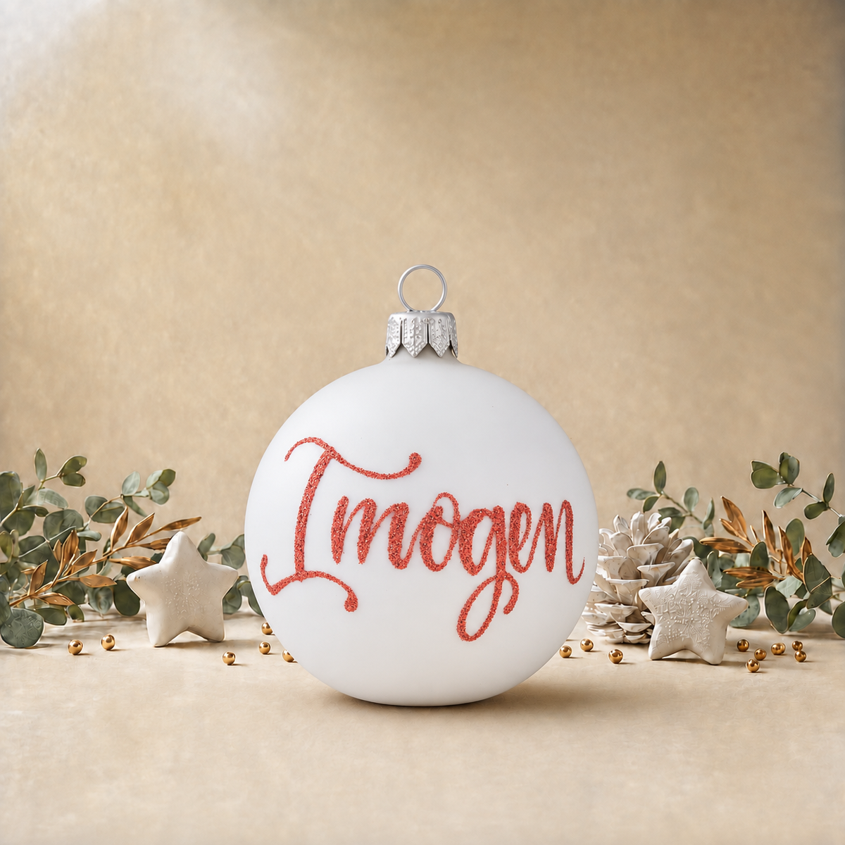 White Bauble with Teddy Bear & Christmas Tree
