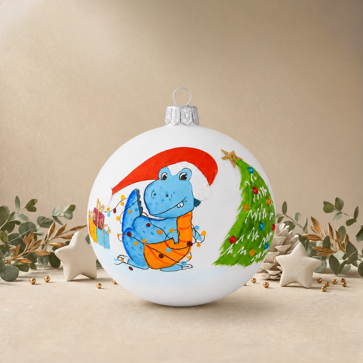 Dinosaur Tangled in Lights for Boys - White back