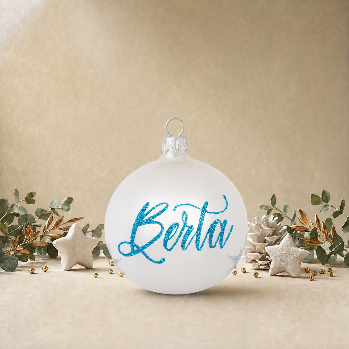 White Bauble with Silver Stars front