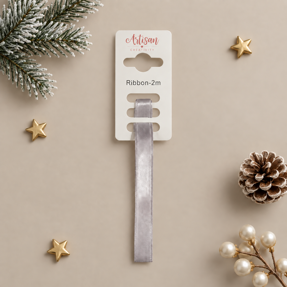 Silver Christmas Tree Ribbon for Hanging Baubles - 2 x 40cm
