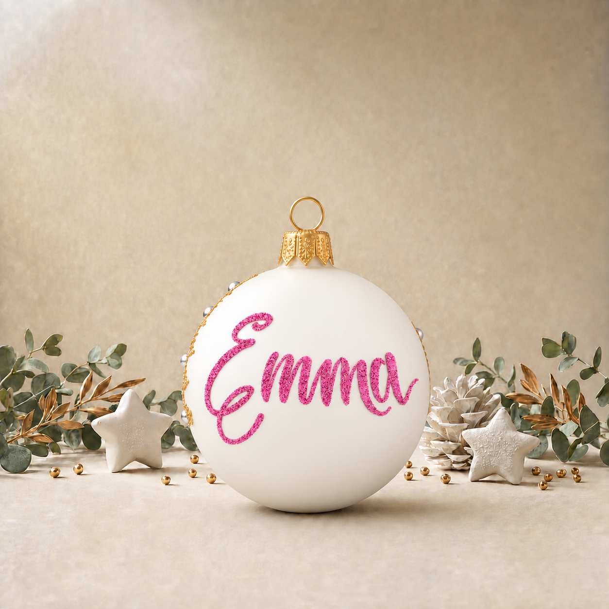 Gold Christmas Trees on White Bauble