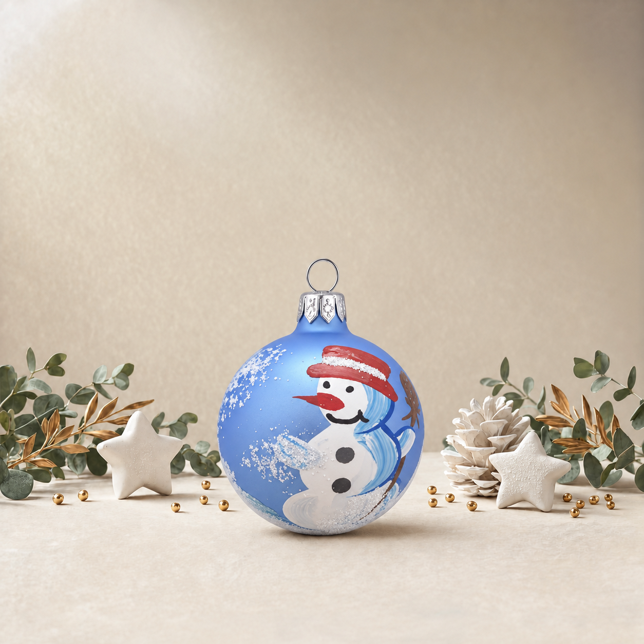 Light Blue Snowman with Broomstick