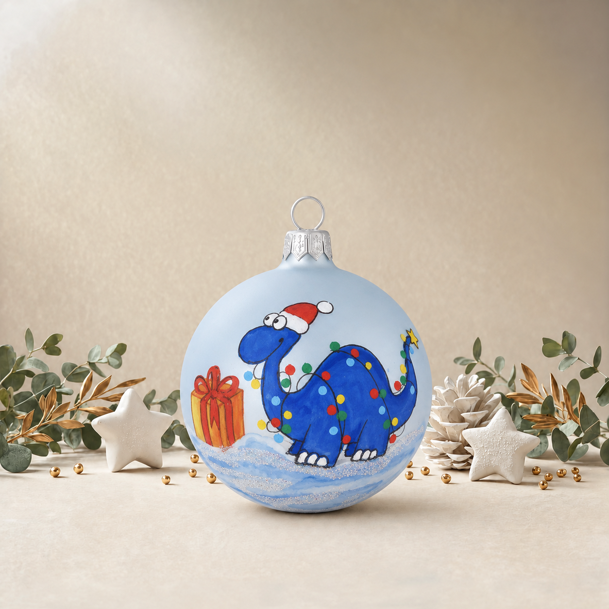 Baby Blue Bauble with Dinosaur