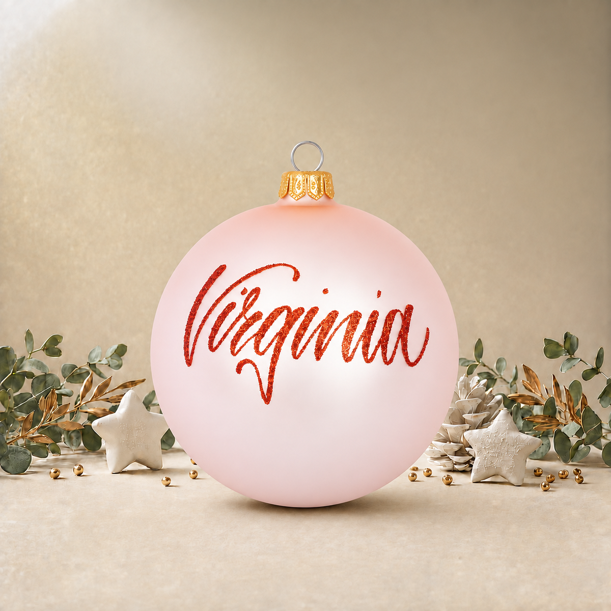 Cute Reindeer with Bells - Pink personalised Christmas bauble, back