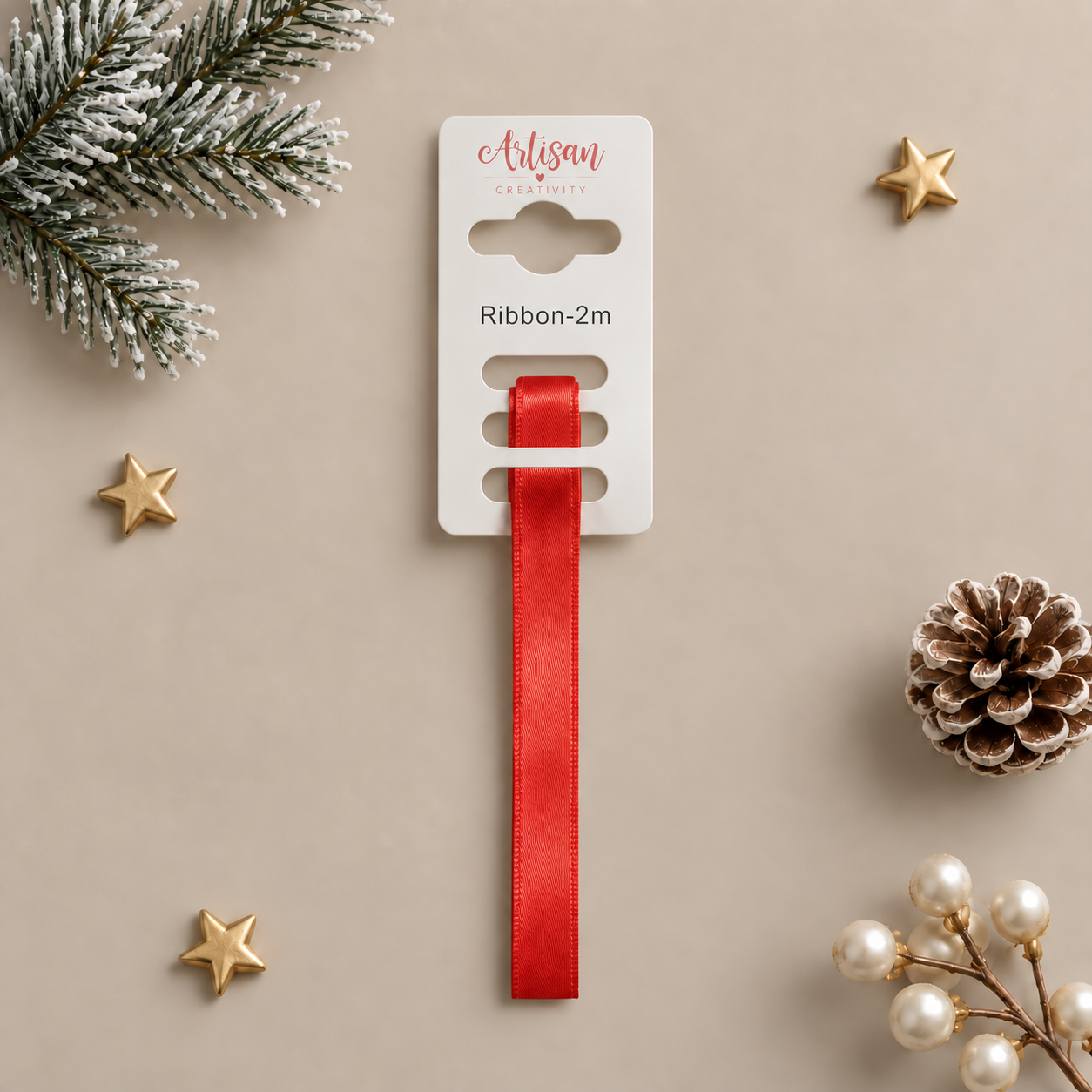 Red Christmas Tree Ribbon for Hanging Baubles - 2m