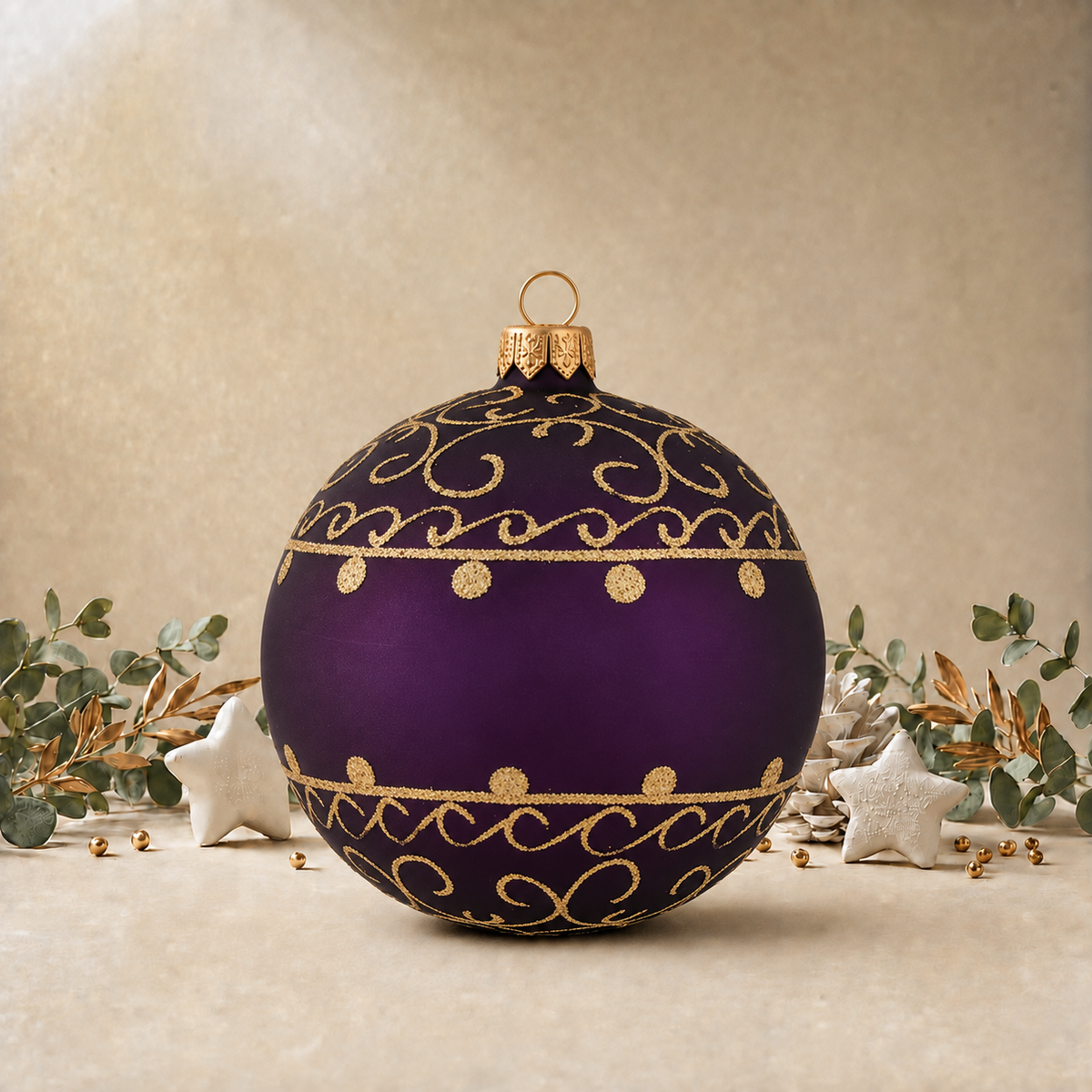 Purple Bauble with Gold Ornamental Pattern, back