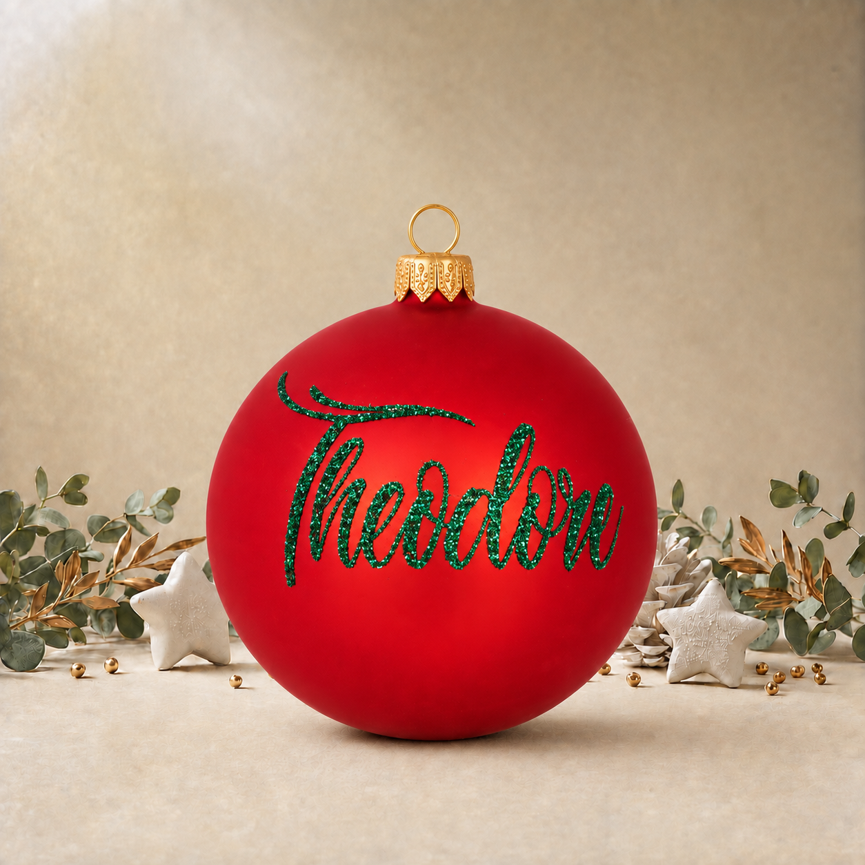 Gold Christmas Trees on Red Bauble - Large, back