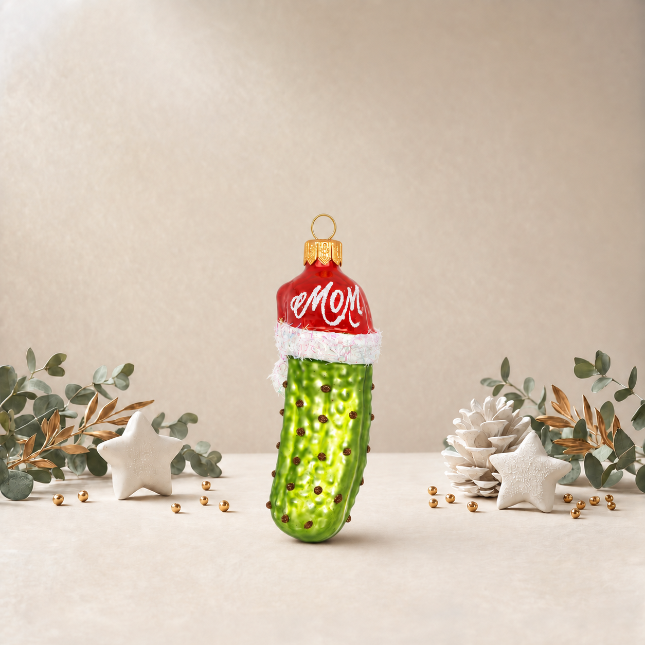 Pickle with Christmas Hat